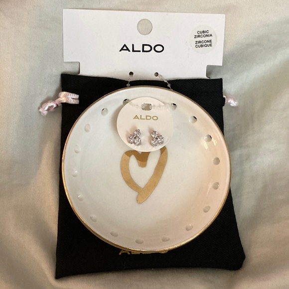 Aldo Jewelry - NWOT - ALDO Heart Dish Tri-Stone Cubic Zirconia Stud Earring Set